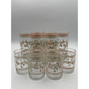 Vintage Libbey Peaches & Flowers 6 Drinking Glasses & 6 Juice Glasses